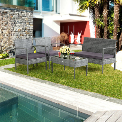 4 Pieces Outdoor Rattan Conversation Set with Comfortable Cushion, Gray Patio Conversation Sets   at Gallery Canada