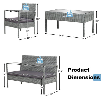 4 Pieces Outdoor Rattan Conversation Set with Comfortable Cushion, Gray Patio Conversation Sets   at Gallery Canada