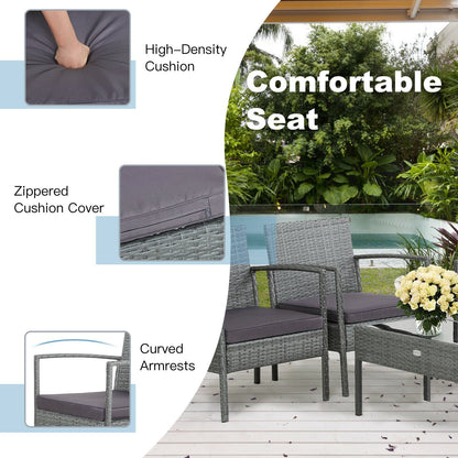 4 Pieces Outdoor Rattan Conversation Set with Comfortable Cushion, Gray Patio Conversation Sets   at Gallery Canada