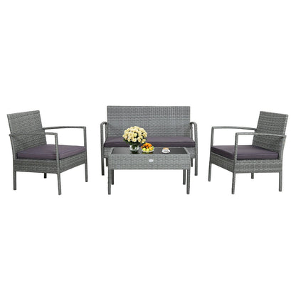 4 Pieces Outdoor Rattan Conversation Set with Comfortable Cushion, Gray Patio Conversation Sets   at Gallery Canada