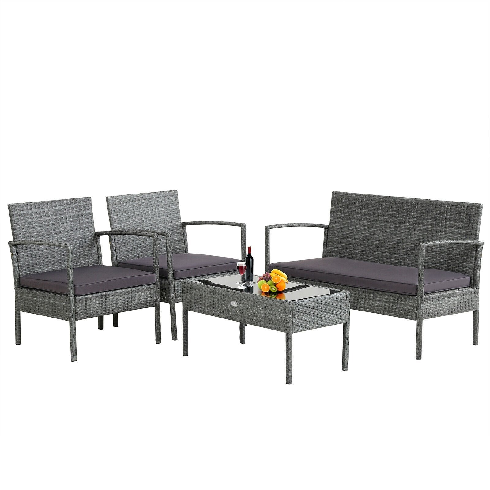 4 Pieces Outdoor Rattan Conversation Set with Comfortable Cushion, Gray Patio Conversation Sets   at Gallery Canada