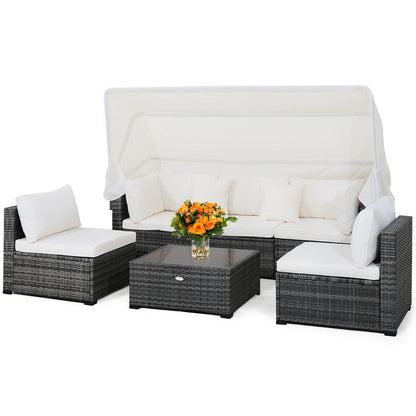 6 Pieces Patio Rattan Furniture Set with Retractable Canopy, Gray Outdoor Sectionals   at Gallery Canada