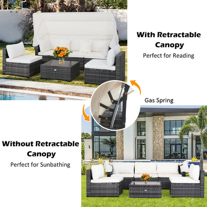 6 Pieces Patio Rattan Furniture Set with Retractable Canopy, Gray Outdoor Sectionals   at Gallery Canada