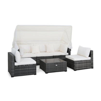 6 Pieces Patio Rattan Furniture Set with Retractable Canopy, Gray Outdoor Sectionals   at Gallery Canada