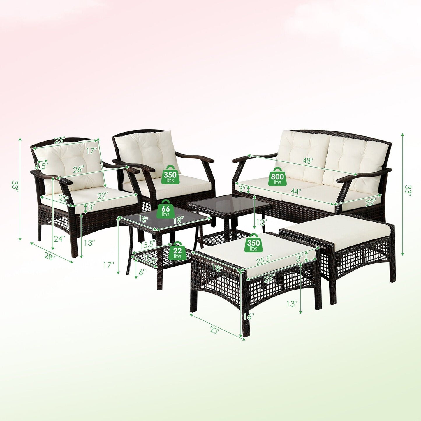 7 Pieces Outdoor Patio Furniture Set with Waterproof Cover, Espresso Patio Conversation Sets   at Gallery Canada