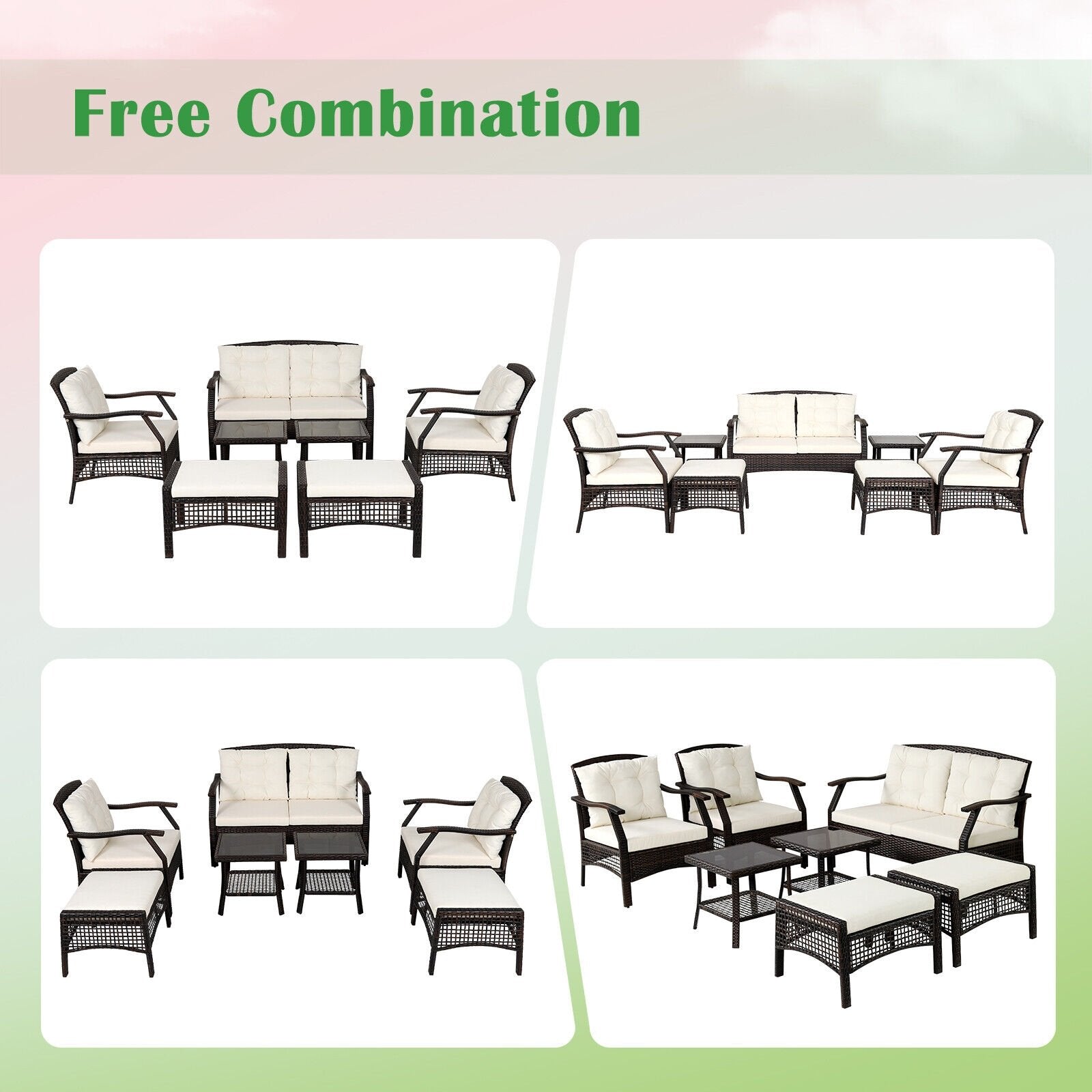 7 Pieces Outdoor Patio Furniture Set with Waterproof Cover, Espresso Patio Conversation Sets   at Gallery Canada