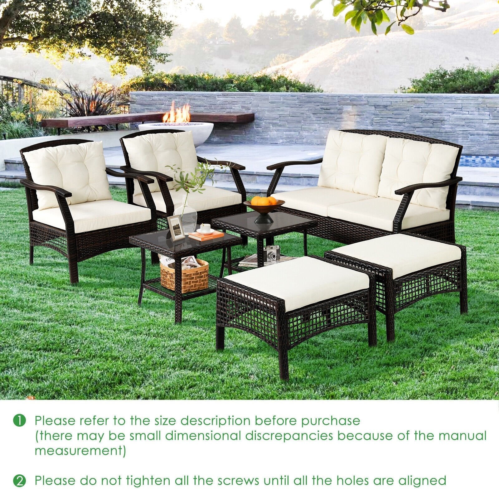 7 Pieces Outdoor Patio Furniture Set with Waterproof Cover, Espresso Patio Conversation Sets   at Gallery Canada