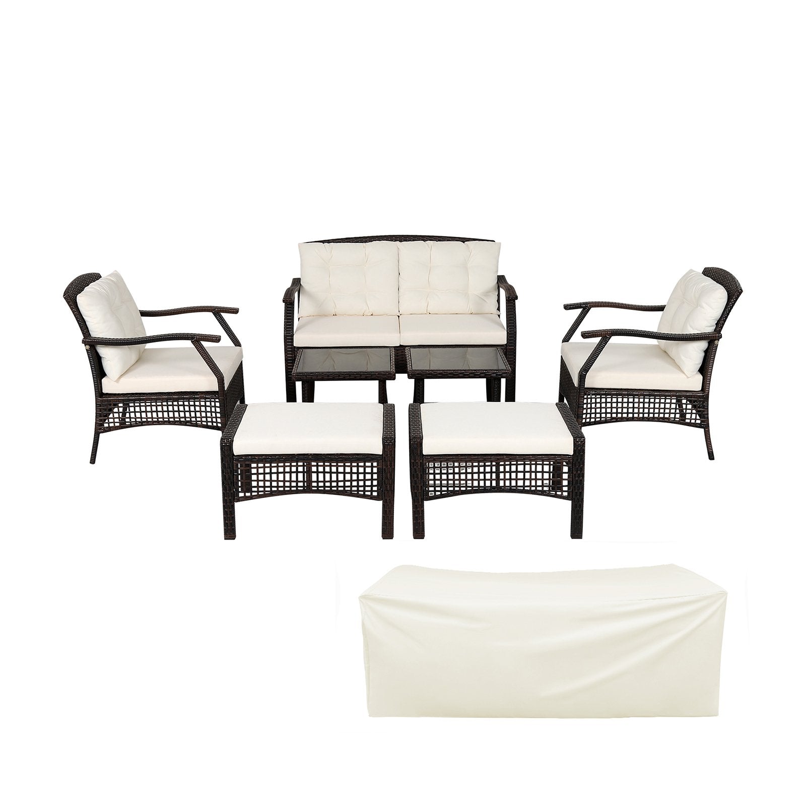 7 Pieces Outdoor Patio Furniture Set with Waterproof Cover, Espresso Patio Conversation Sets   at Gallery Canada