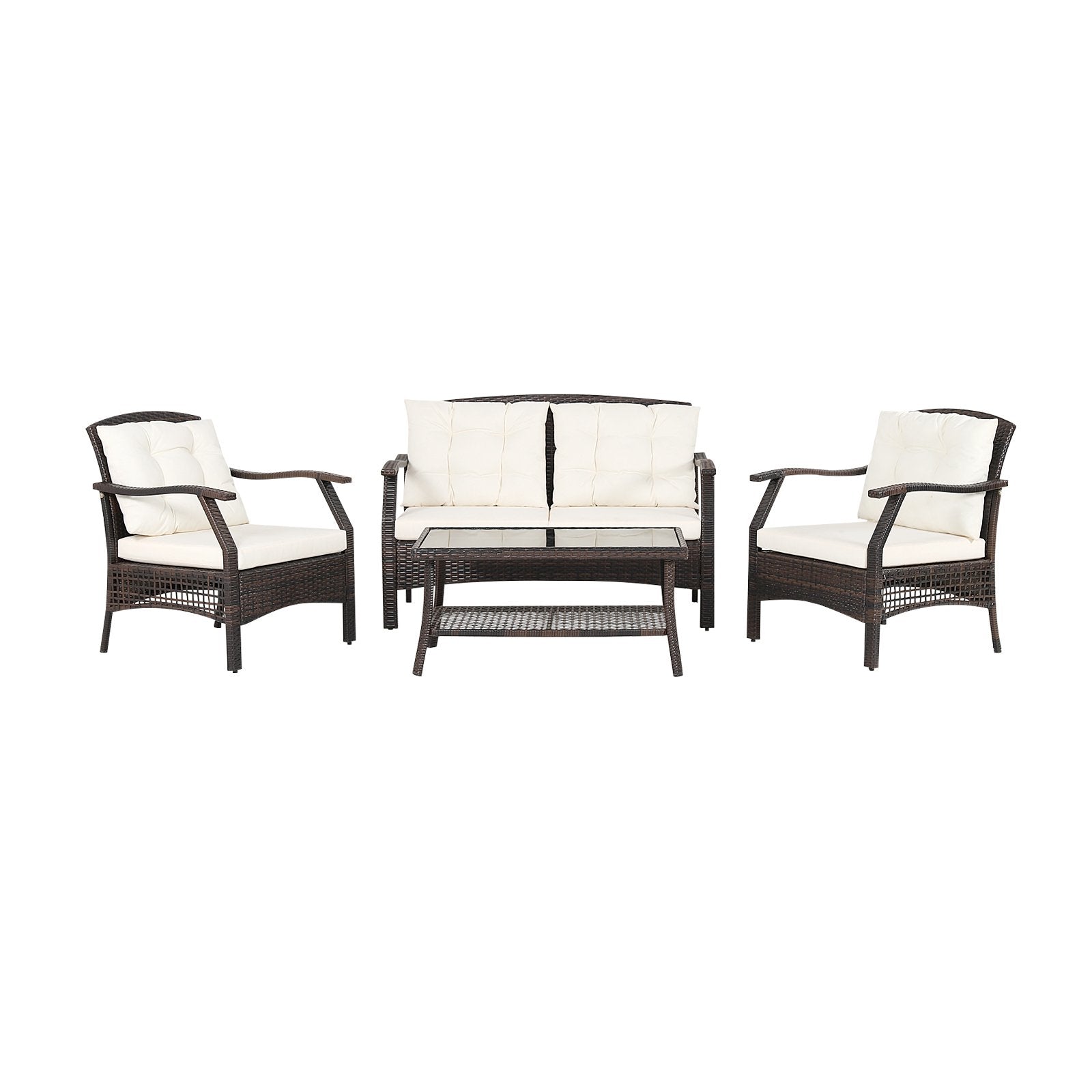 4 Pieces Outdoor Rattan Conversation Set with Protective Cover, Espresso Patio Conversation Sets   at Gallery Canada