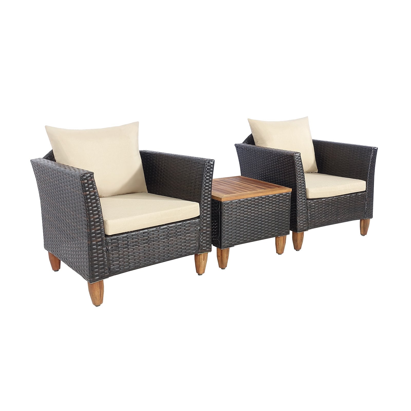 3 Pieces Patio Rattan Bistro Furniture Set with Wooden Table Top, Brown Patio Conversation Sets   at Gallery Canada