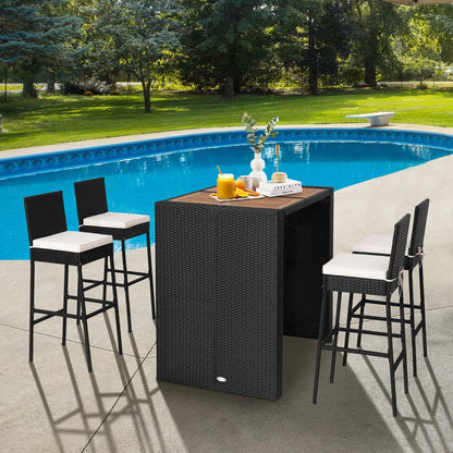 5 Pieces Patio Acacia Wood Dining Set, Black Patio Bar Furniture   at Gallery Canada