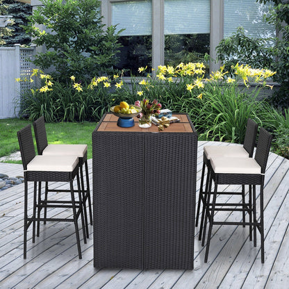 5 Pieces Patio Acacia Wood Dining Set, Black Patio Bar Furniture   at Gallery Canada