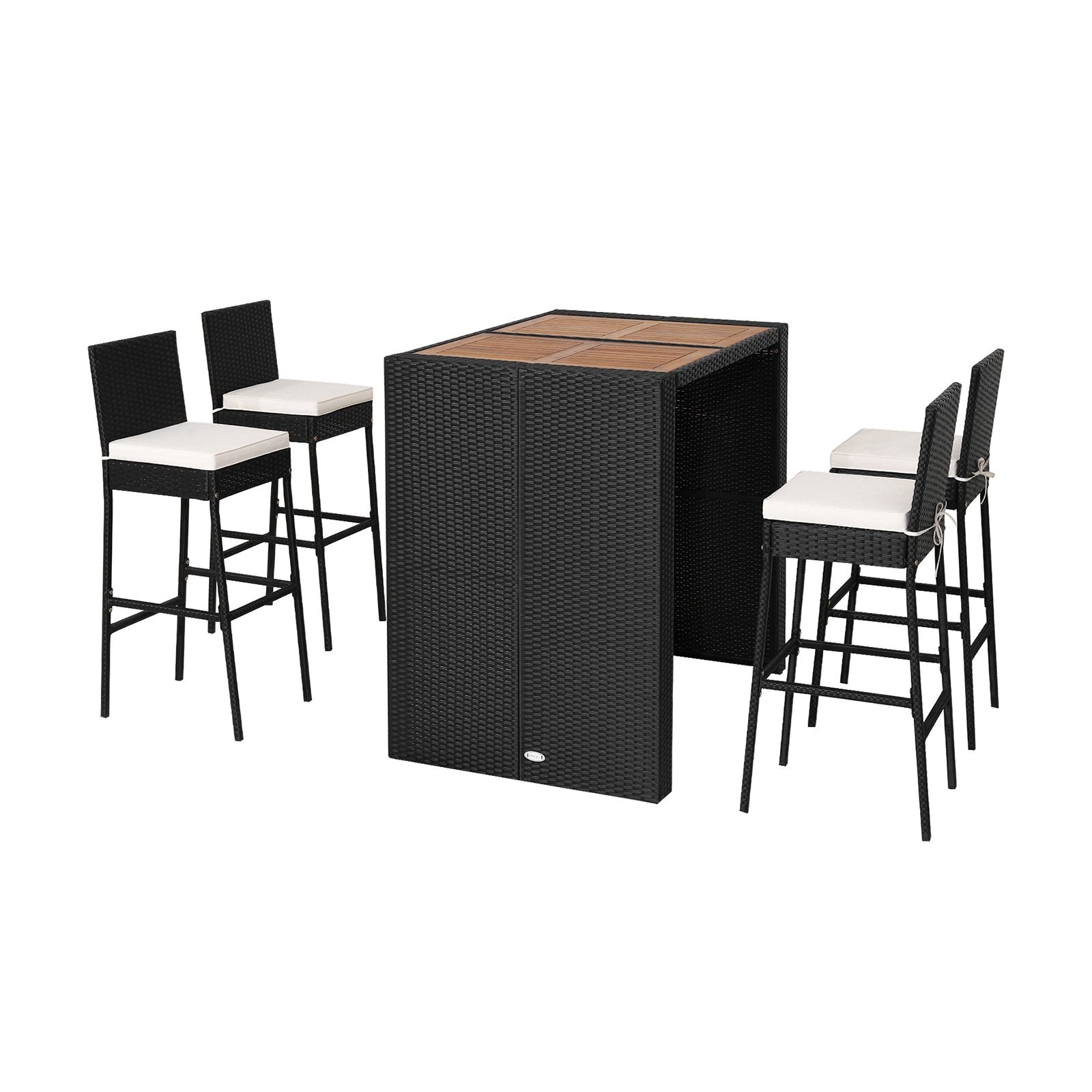 5 Pieces Patio Acacia Wood Dining Set, Black Patio Bar Furniture   at Gallery Canada