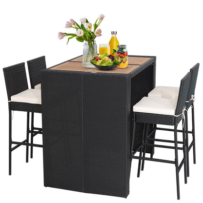 5 Pieces Patio Acacia Wood Dining Set, Black Patio Bar Furniture   at Gallery Canada