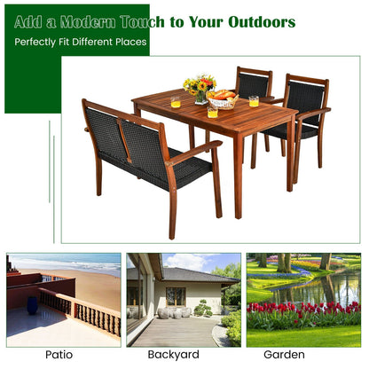 4 Pieces Acacia Wood Patio Rattan Dining Furniture Set, Brown Patio Dining Sets   at Gallery Canada