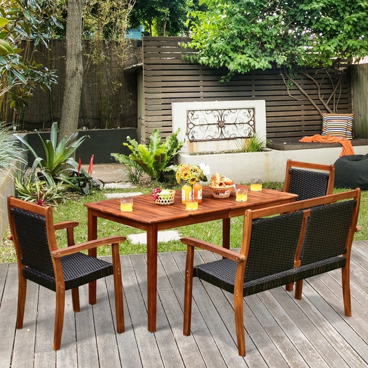 4 Pieces Acacia Wood Patio Rattan Dining Furniture Set, Brown Patio Dining Sets   at Gallery Canada