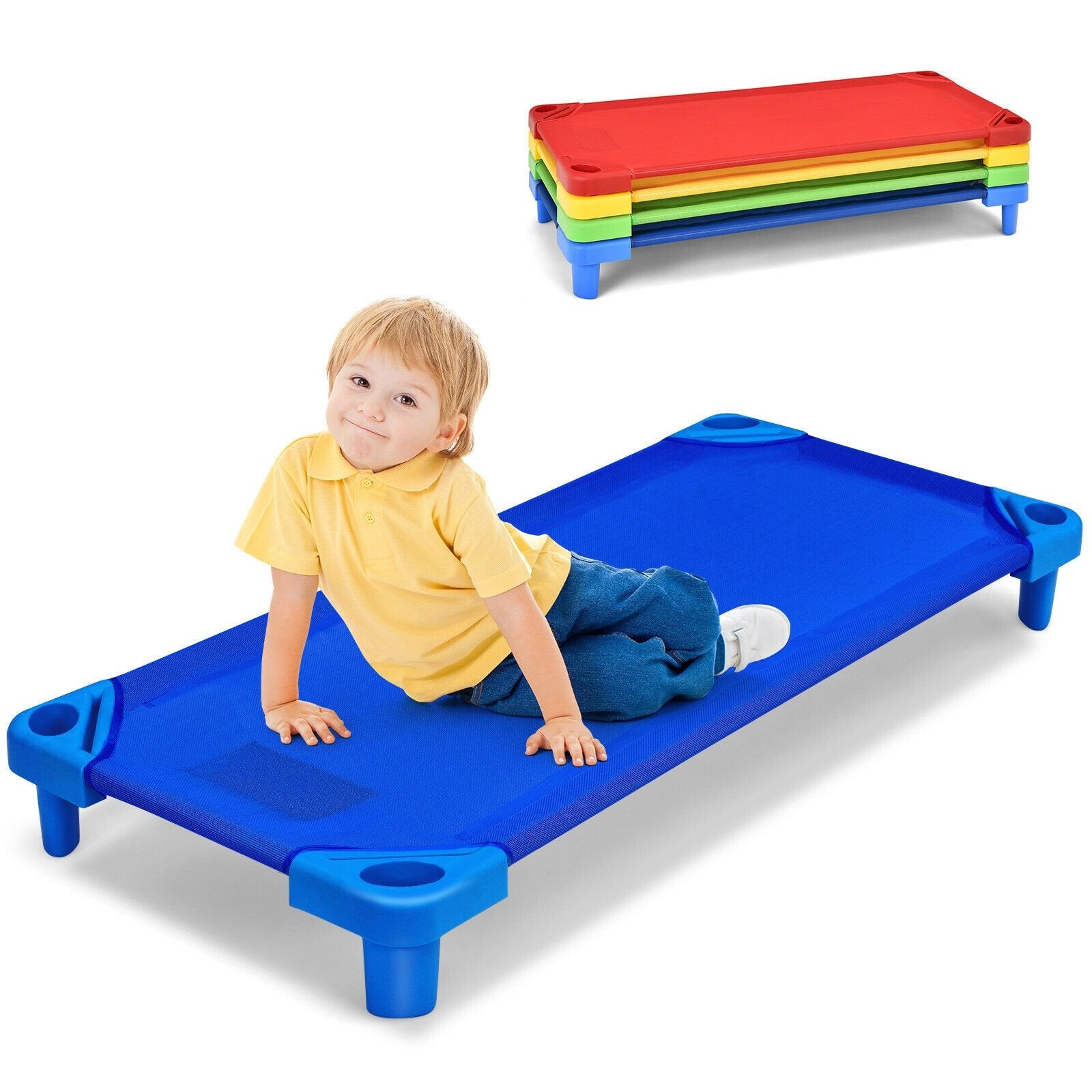 Pack of 4 Colorful Kids Stackable Naptime Cot, Multicolor Toddler Beds   at Gallery Canada