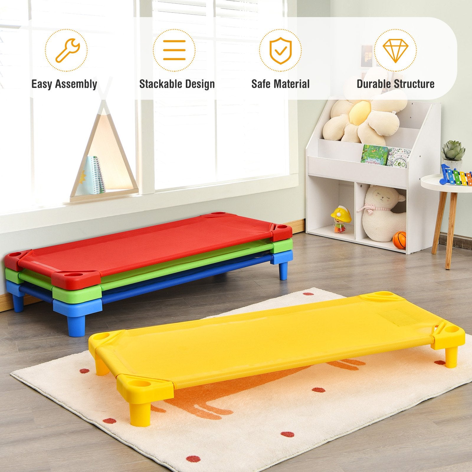 Pack of 4 Colorful Kids Stackable Naptime Cot, Multicolor Toddler Beds   at Gallery Canada