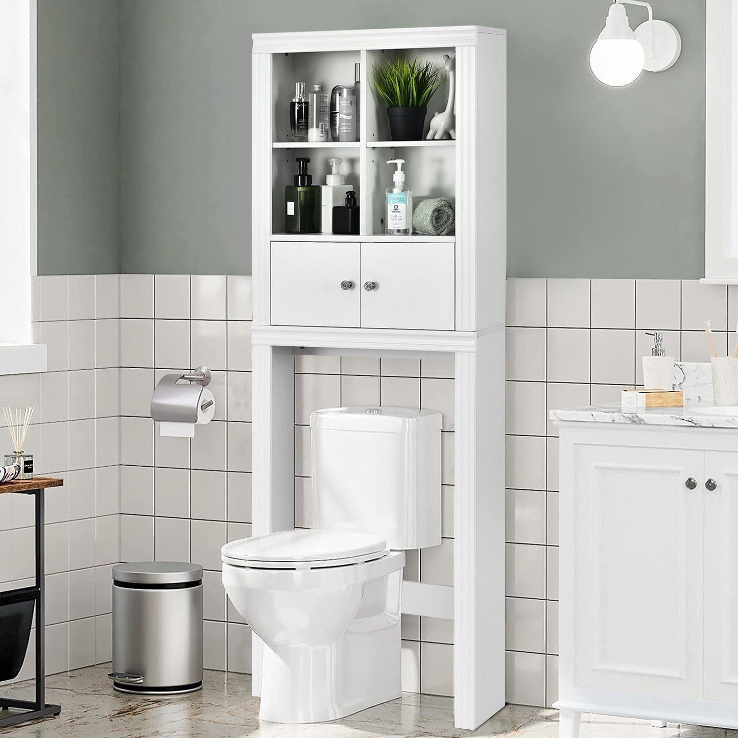 Over the Toilet Storage Cabinet with 4 Open Compartments, White - Gallery Canada