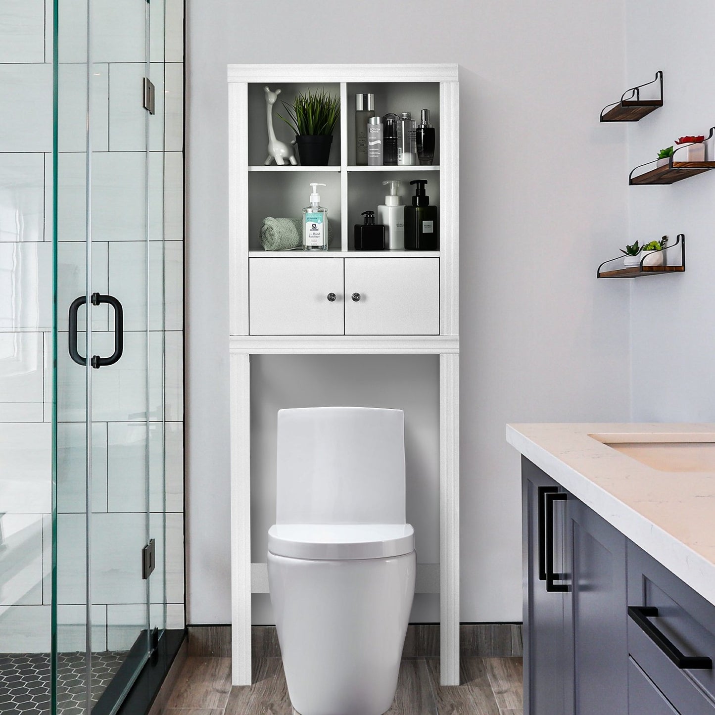 Over the Toilet Storage Cabinet with 4 Open Compartments, White Bathroom Etagere   at Gallery Canada