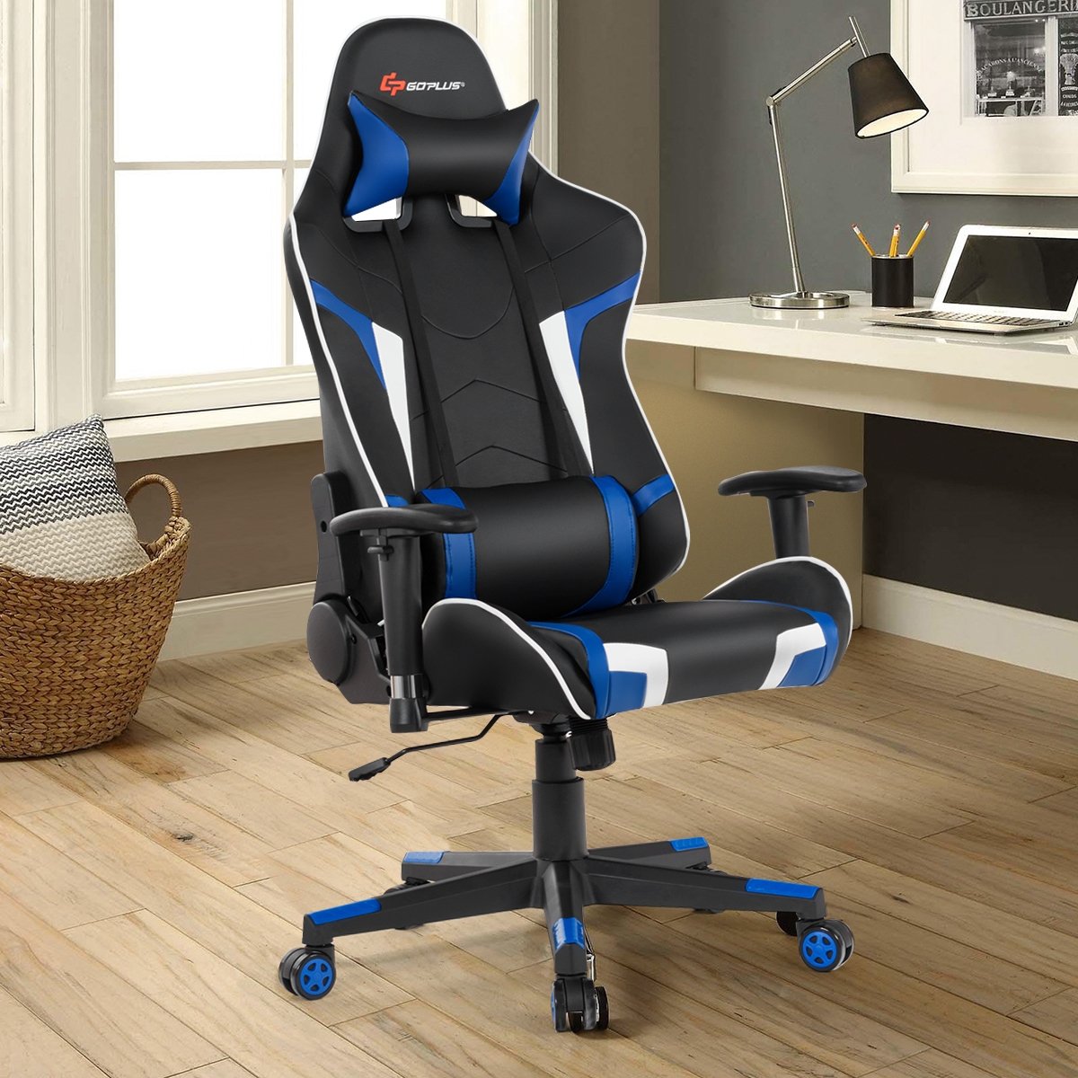 Reclining Swivel Massage Gaming Chair with Lumbar Support, Blue Gaming Chairs   at Gallery Canada