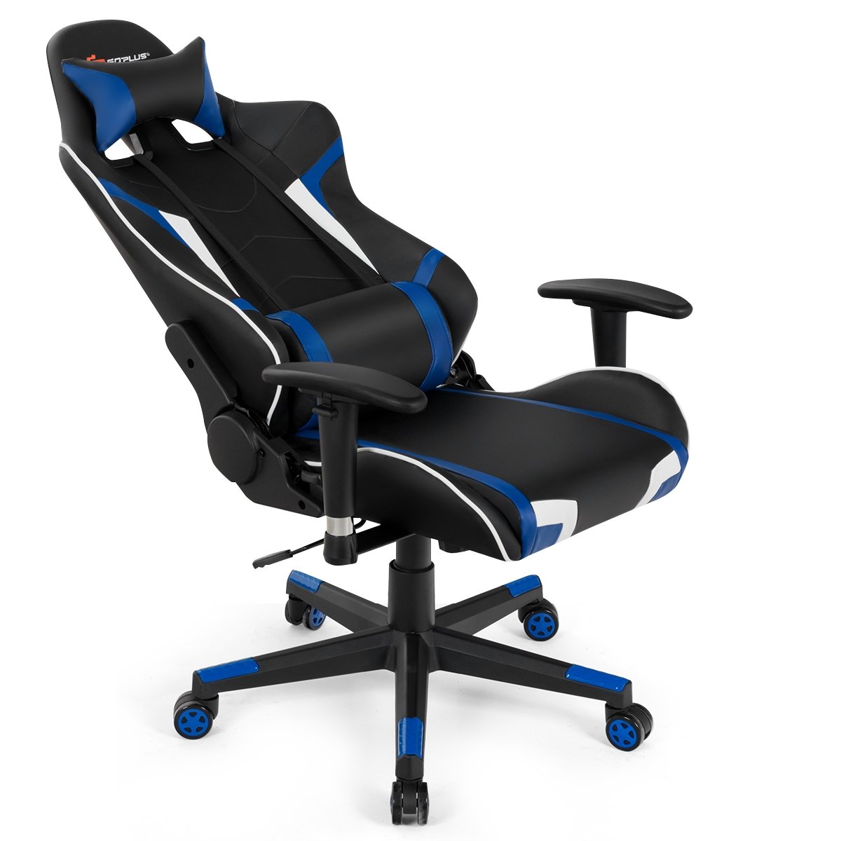 Reclining Swivel Massage Gaming Chair with Lumbar Support, Blue Gaming Chairs   at Gallery Canada