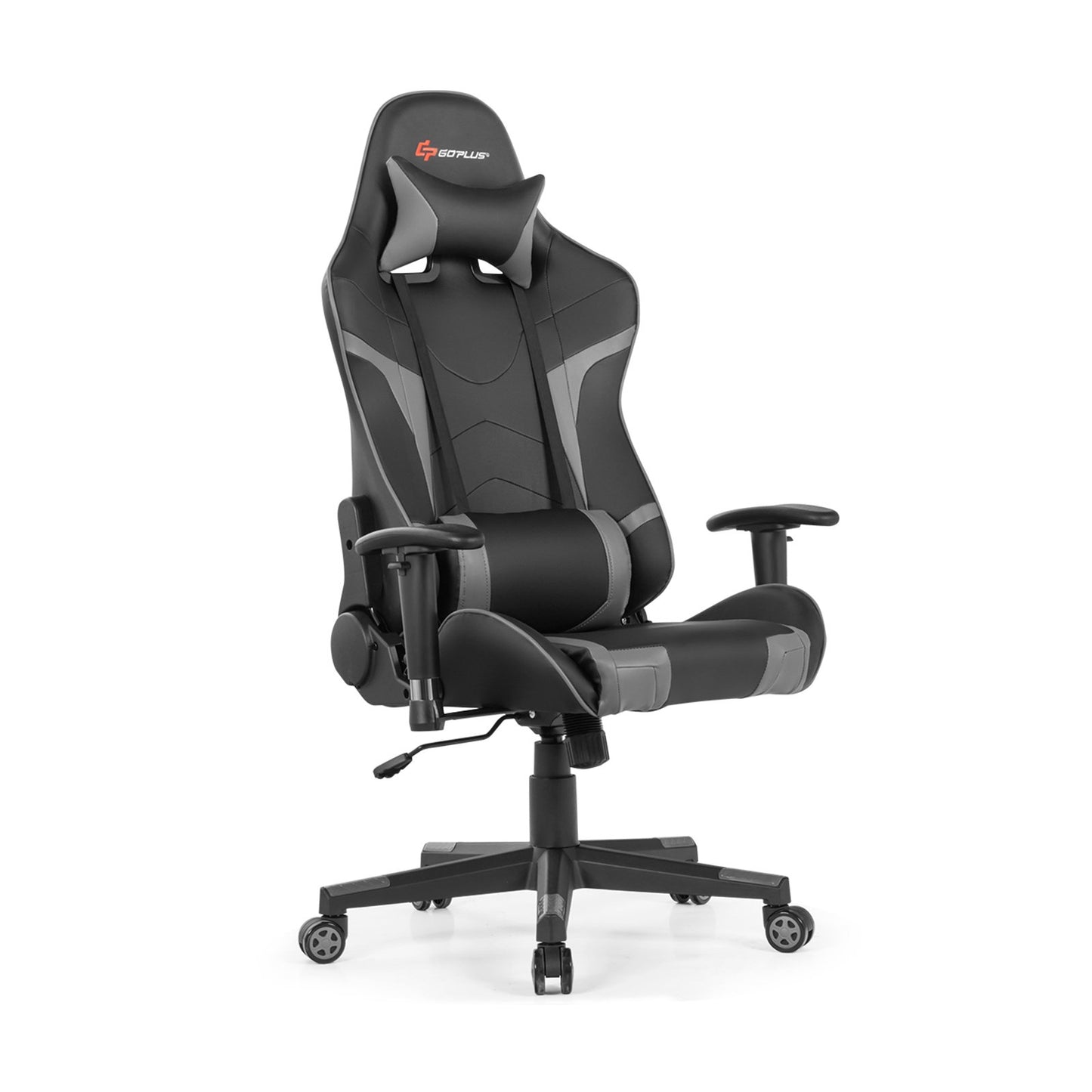 Reclining Swivel Massage Gaming Chair with Lumbar Support, Gray Gaming Chairs   at Gallery Canada