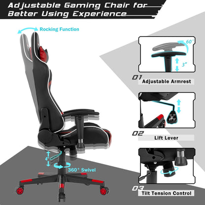 Reclining Swivel Massage Gaming Chair with Lumbar Support, Red Gaming Chairs   at Gallery Canada