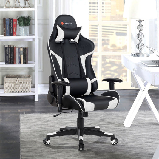 Reclining Swivel Massage Gaming Chair with Lumbar Support, White - Gallery Canada