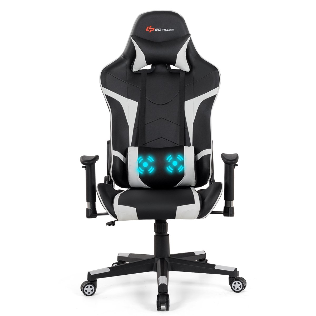 Reclining Swivel Massage Gaming Chair with Lumbar Support, White Gaming Chairs   at Gallery Canada