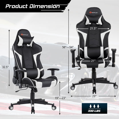 Reclining Swivel Massage Gaming Chair with Lumbar Support, White Gaming Chairs   at Gallery Canada