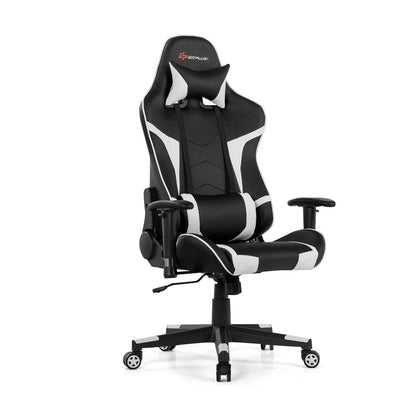 Reclining Swivel Massage Gaming Chair with Lumbar Support, White Gaming Chairs   at Gallery Canada