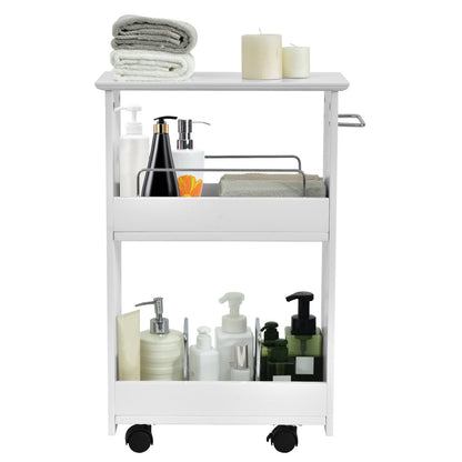 Slim Rolling 3-Tier Bathroom  Mobile Shelving Cabinet with Handle, White Floor Cabinets   at Gallery Canada