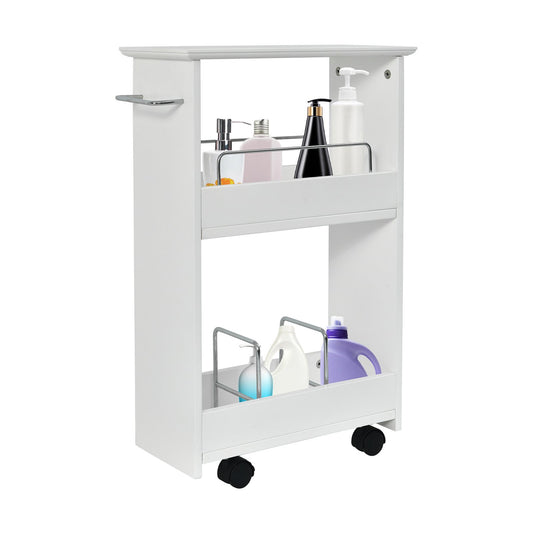 Slim Rolling 3-Tier Bathroom  Mobile Shelving Cabinet with Handle, White Floor Cabinets   at Gallery Canada