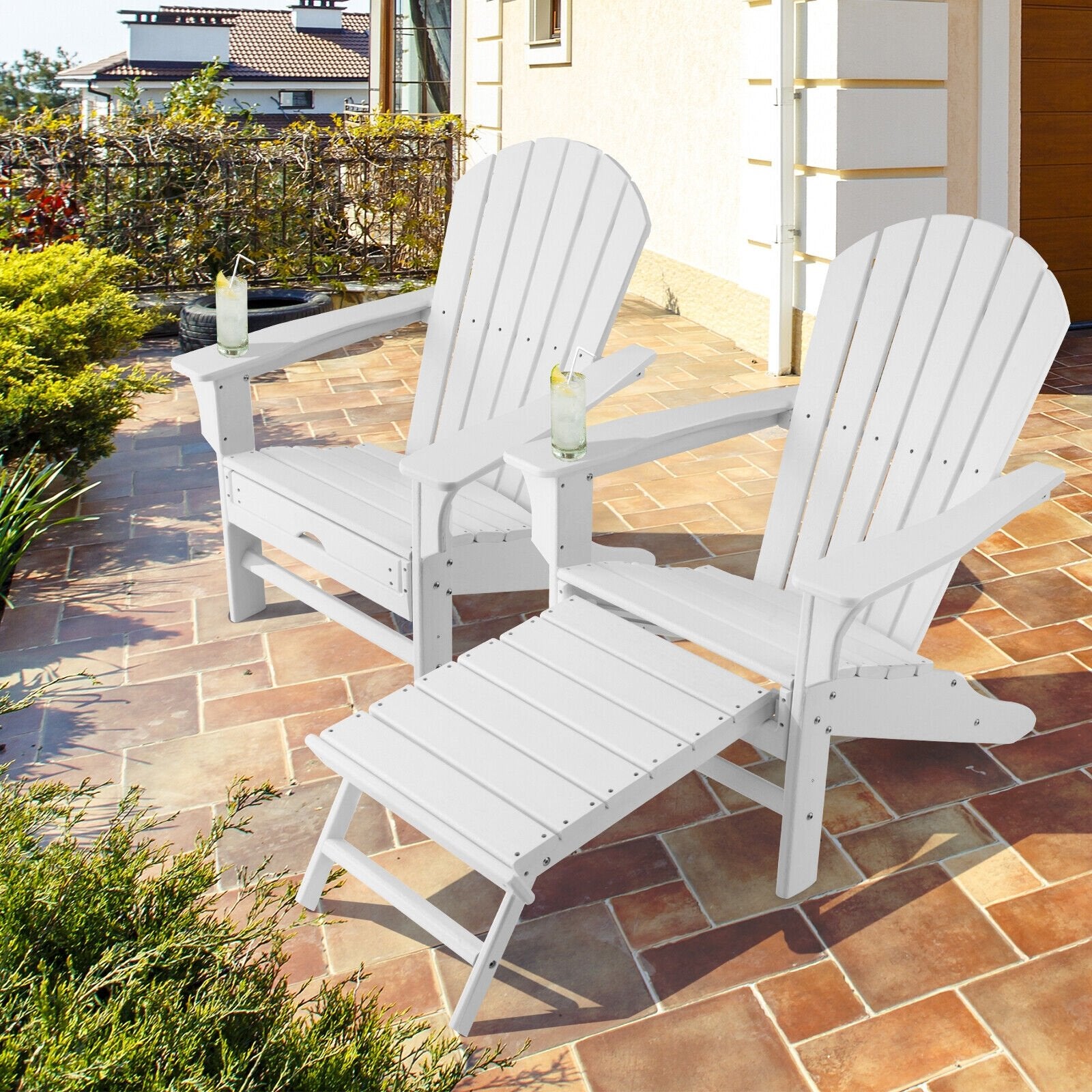 Patio HDPE Adirondack Chair with Retractable Ottoman, White - Gallery Canada