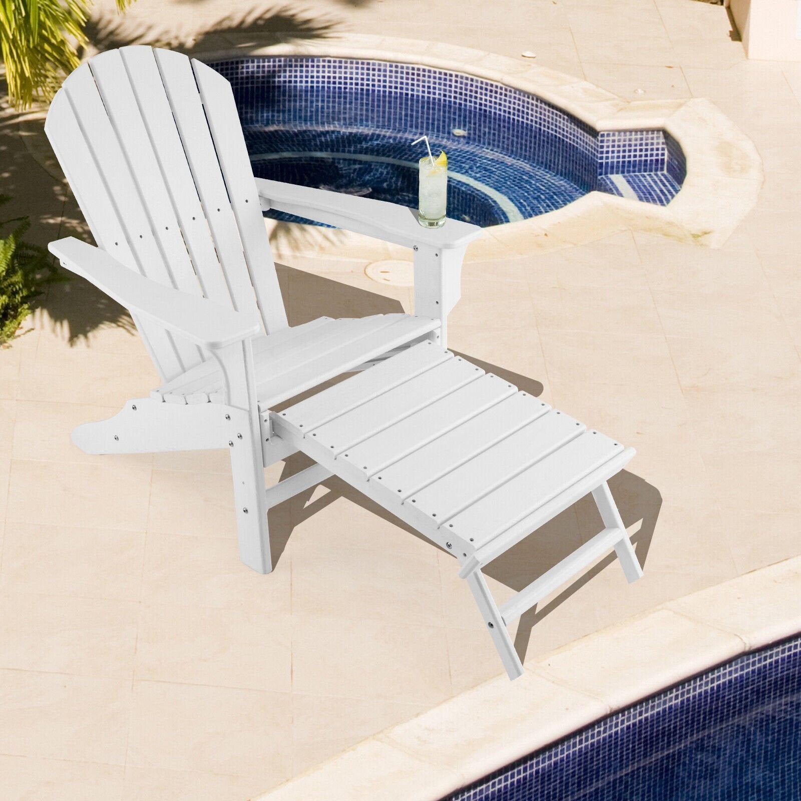 Patio HDPE Adirondack Chair with Retractable Ottoman, White - Gallery Canada