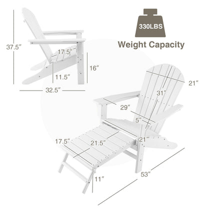 Patio HDPE Adirondack Chair with Retractable Ottoman, White - Gallery Canada