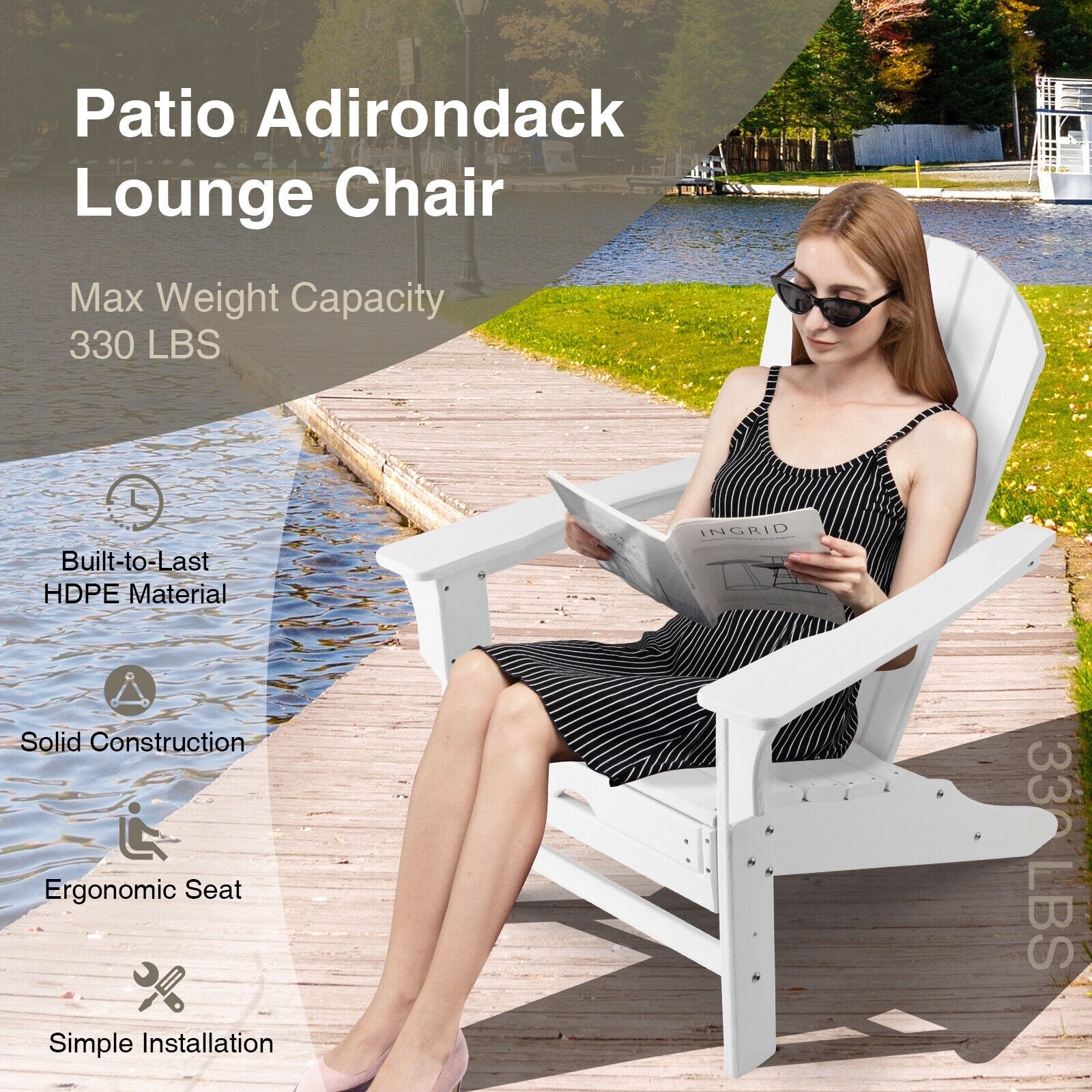 Patio HDPE Adirondack Chair with Retractable Ottoman, White - Gallery Canada