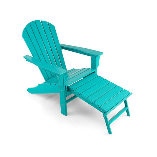 Patio HDPE Adirondack Chair with Retractable Ottoman, Turquoise - Gallery Canada