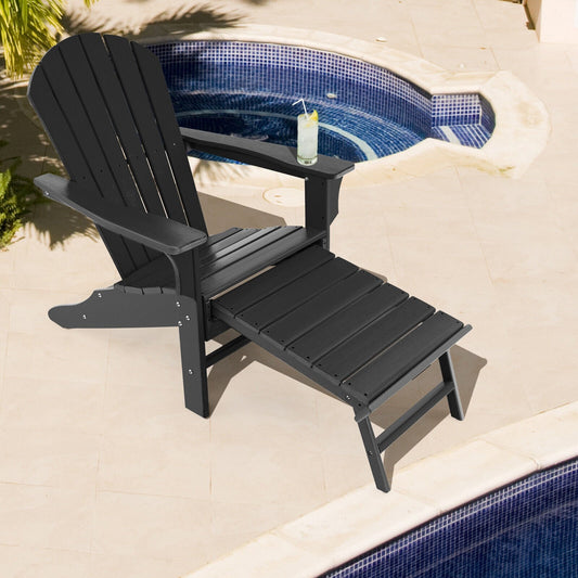 Patio HDPE Adirondack Chair with Retractable Ottoman, Black - Gallery Canada