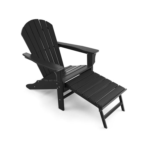 Patio HDPE Adirondack Chair with Retractable Ottoman, Black - Gallery Canada