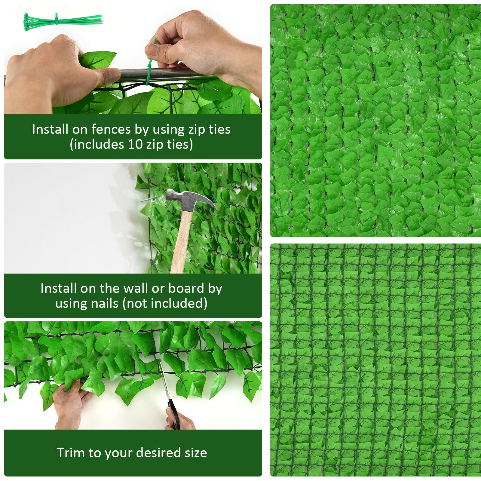 4 Pieces 118 x 39 Inch Artificial Ivy Privacy Fence for Fence and Vine Decor, Light Green Decorative Fencing & Flooring at Gallery Canada