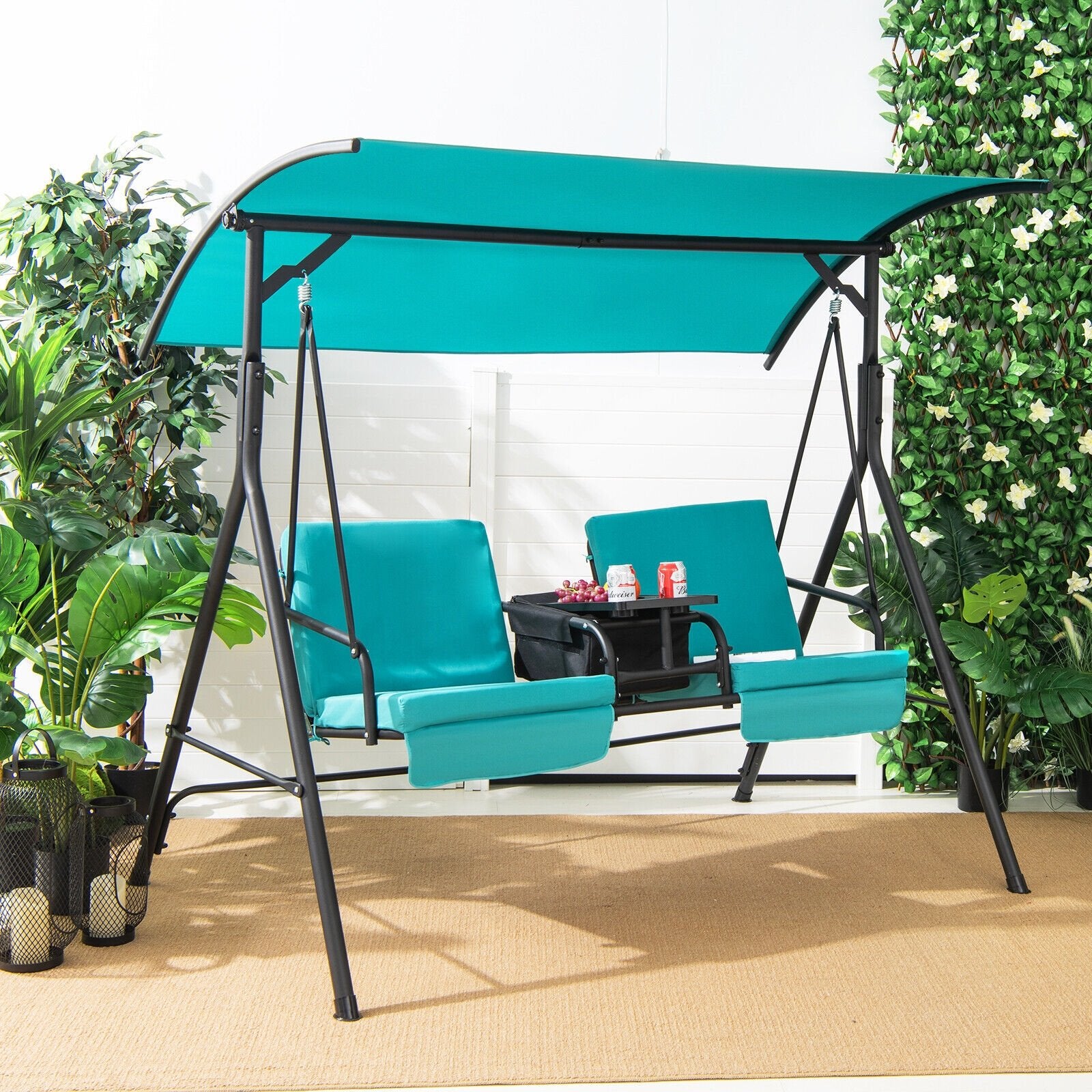 Porch Swing Chair with Adjustable Canopy, Turquoise Porch Swings   at Gallery Canada