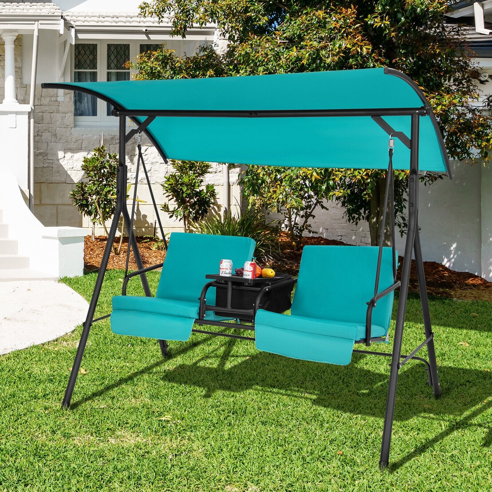 Porch Swing Chair with Adjustable Canopy, Turquoise Porch Swings   at Gallery Canada