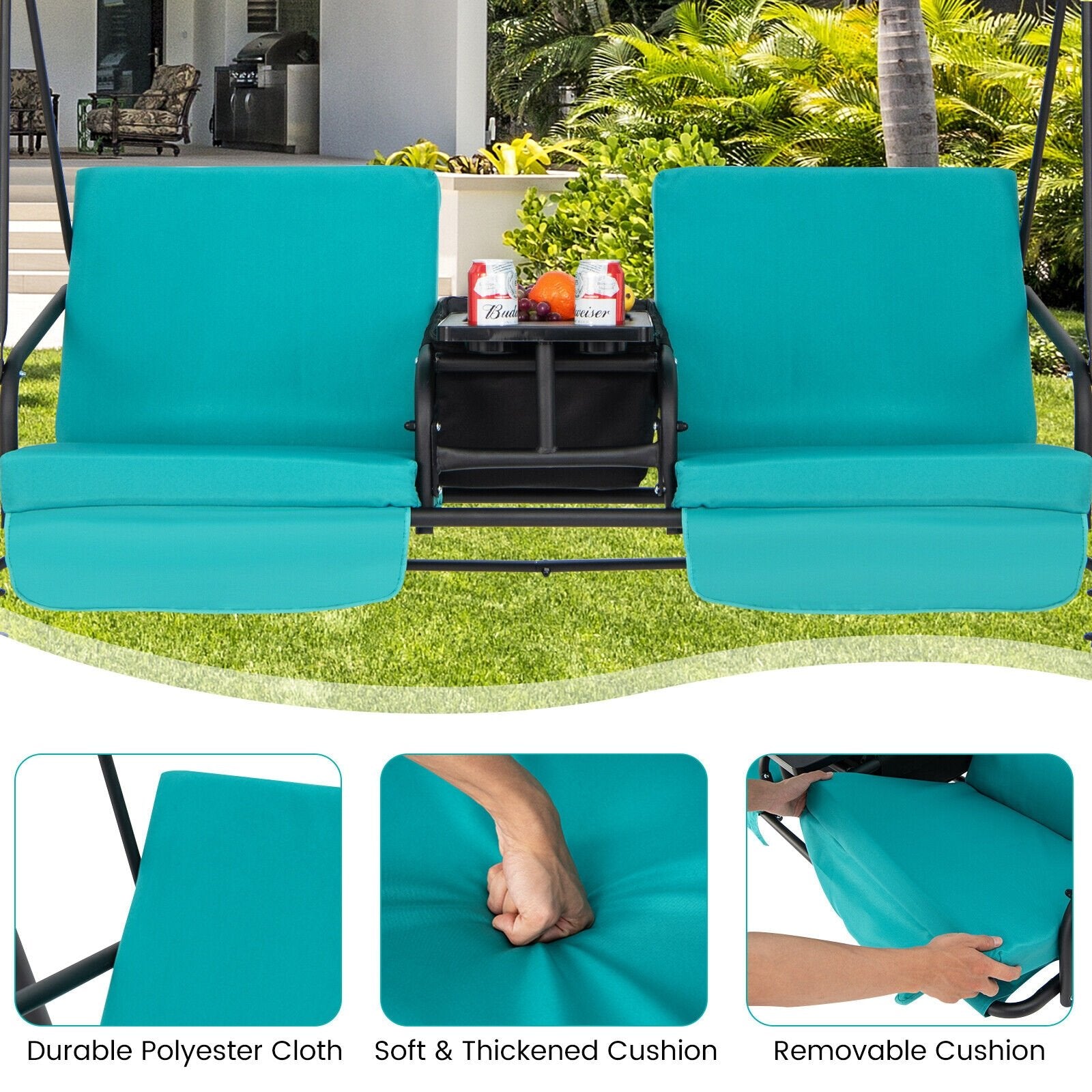 Porch Swing Chair with Adjustable Canopy, Turquoise Porch Swings   at Gallery Canada