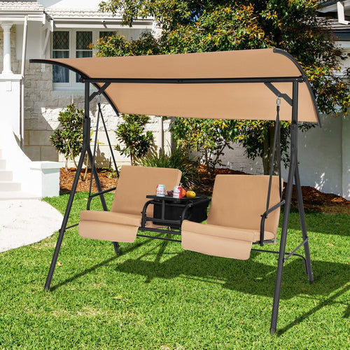 Porch Swing Chair with Adjustable Canopy, Beige