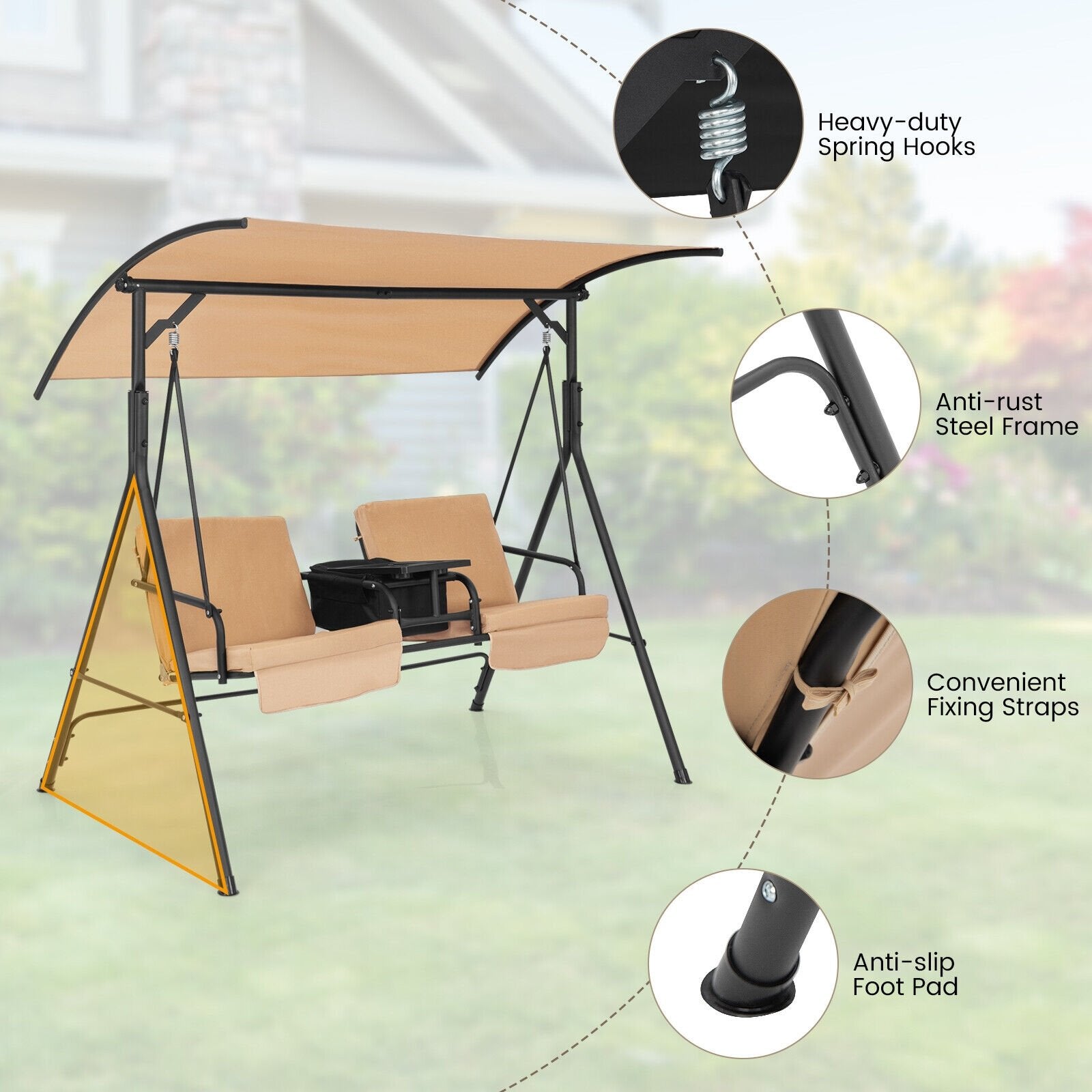 Porch Swing Chair with Adjustable Canopy, Beige - Gallery Canada