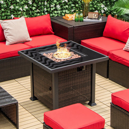 32 Inch Square Propane Fire Pit Table with Lava Rocks Cover, Brown Fire Pit Tables   at Gallery Canada