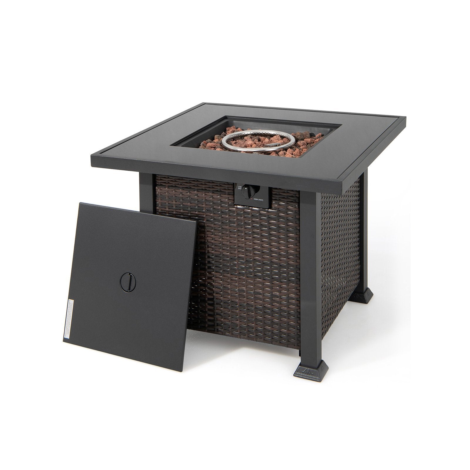 32 Inch Square Propane Fire Pit Table with Lava Rocks Cover, Brown Fire Pit Tables   at Gallery Canada