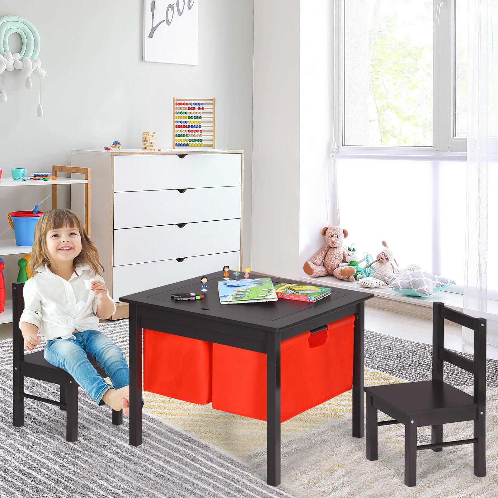 2-in-1 Kids Double-sided Activity Building Block Table with Drawers, Brown Kids Table & Chair Sets   at Gallery Canada